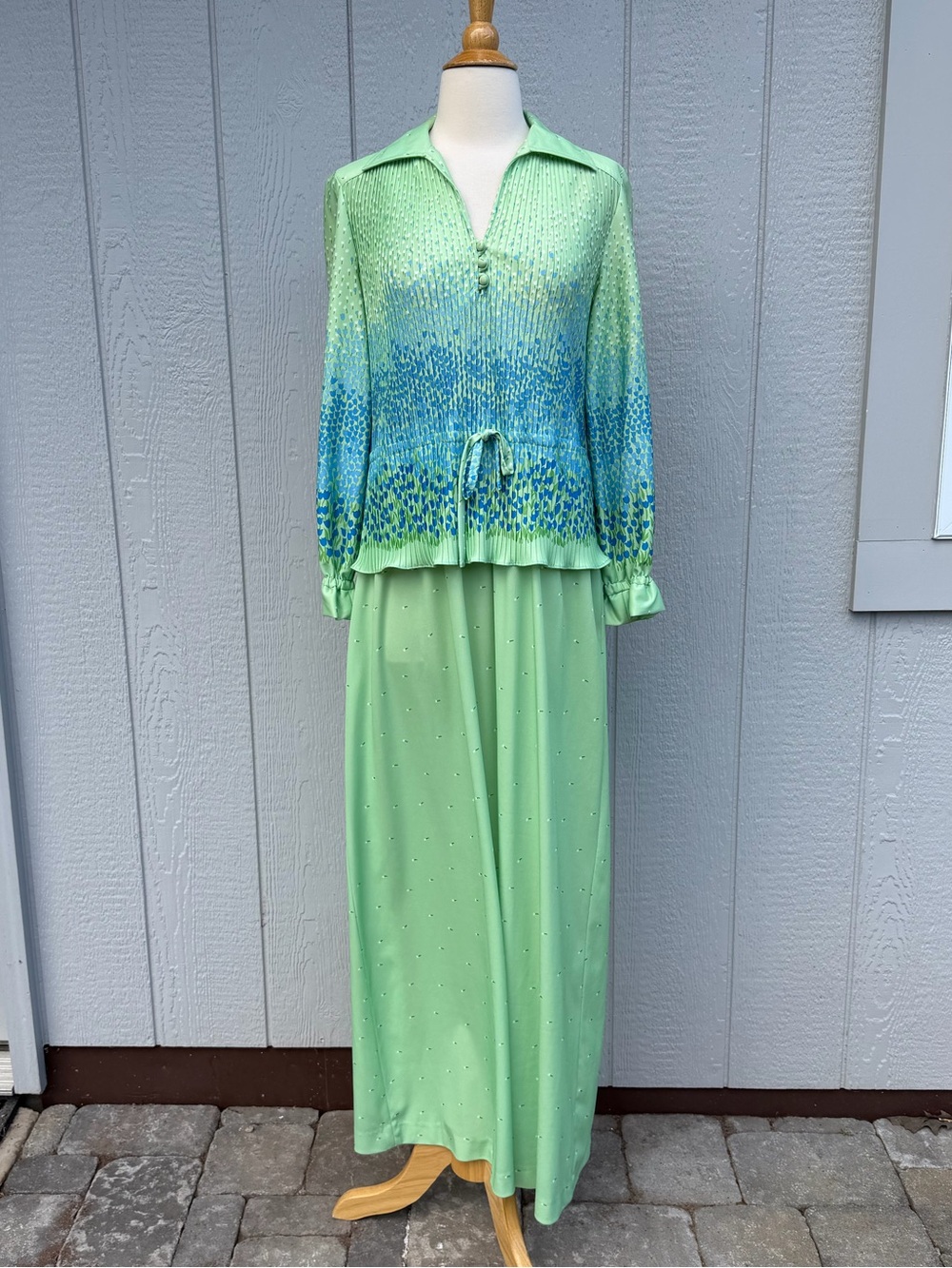 Vintage Leslie Faye M Green Tulip Maxi Dress